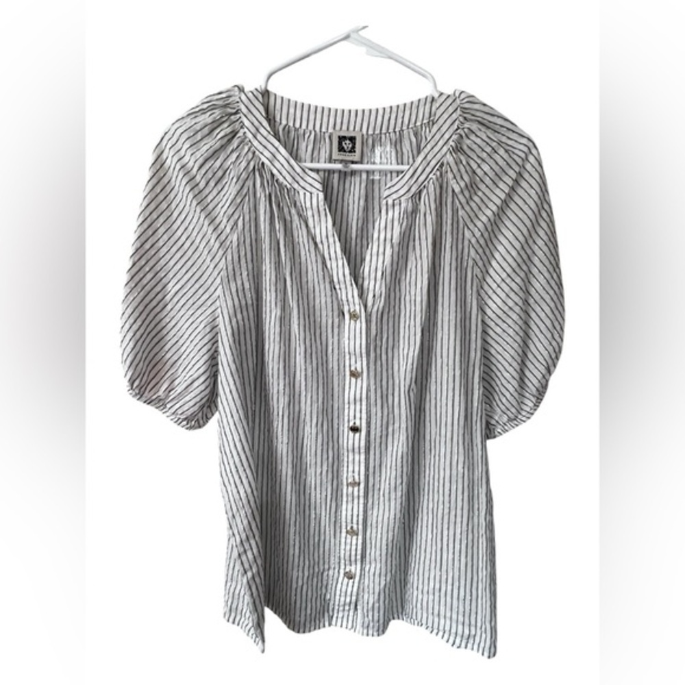 Anne Klein Black and White Striped Blouse